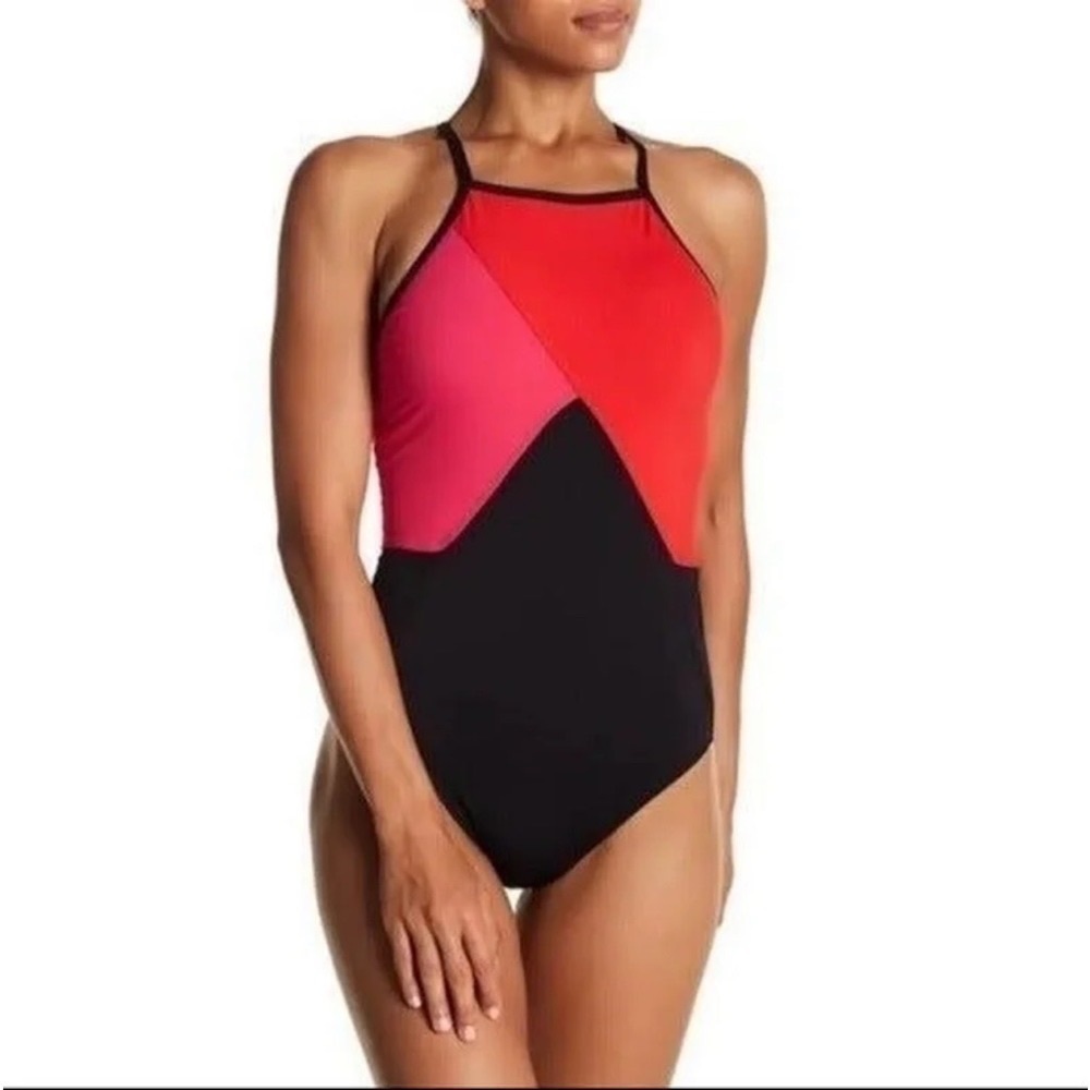 Miraclesuit Amoressa Colorblock One Piece Designer Swimsuit Pink Red Black 14